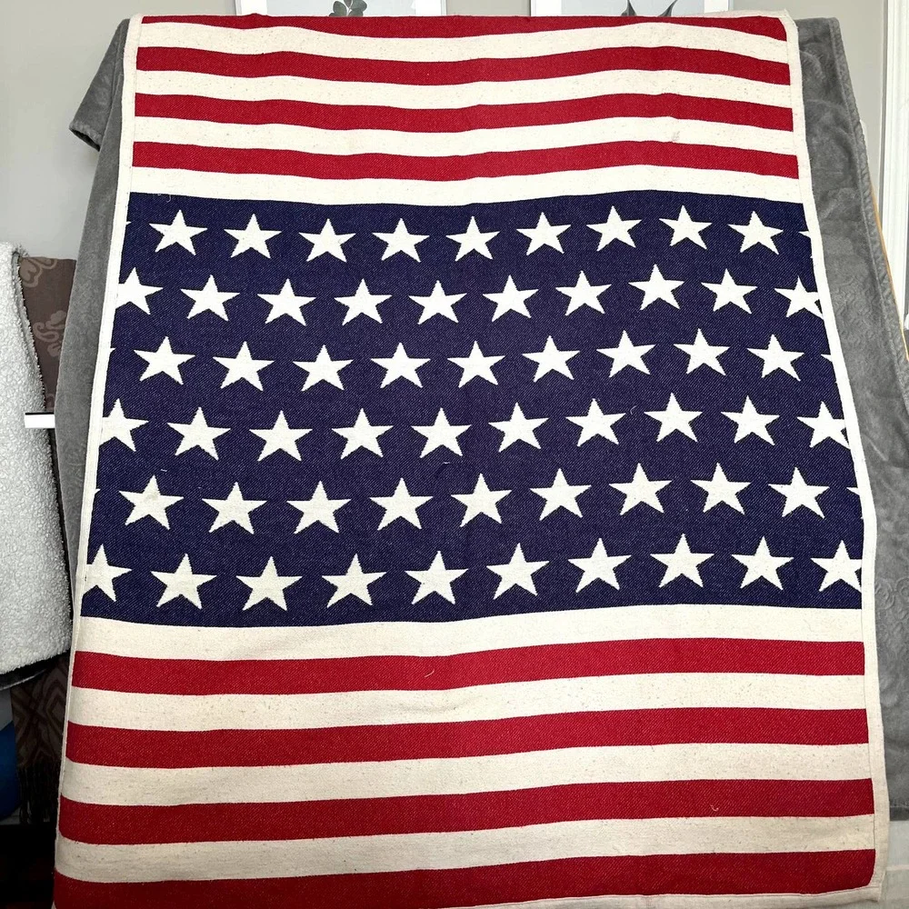 Vintage Stars and Stripes US Flag Cotton Double Sided Throw Blanket 48